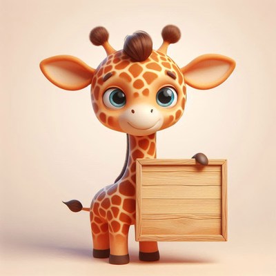 Cute giraffe holding sign