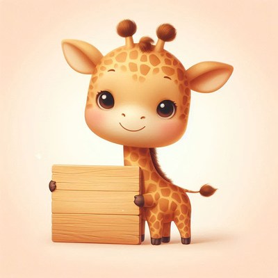 Cute giraffe holding wooden sign