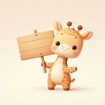 Cute giraffe holding wooden sign