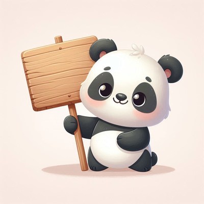 Cute panda holding wooden sign