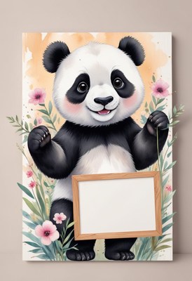 Smiling panda holding blank sign