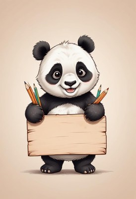 Cute panda holding sign with pencils