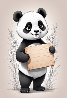Cute panda holding a sign