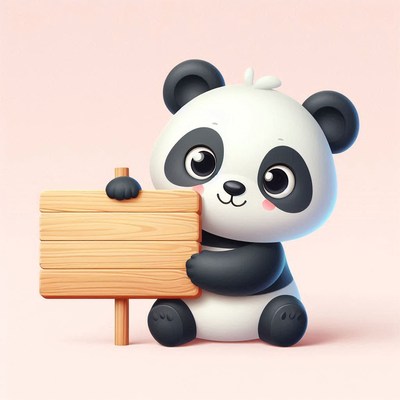 Cute panda holding wooden sign