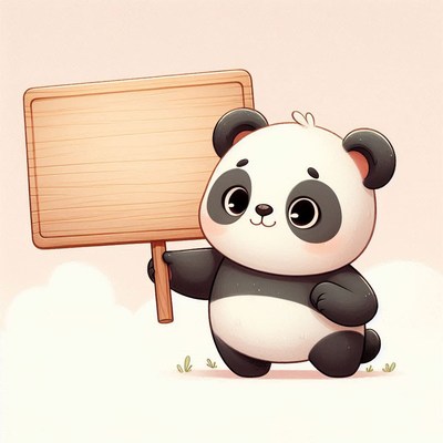 Cute panda holding wooden sign