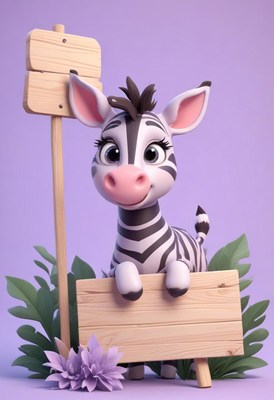 Cute zebra holding sign