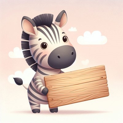 Cute zebra holding wooden sign