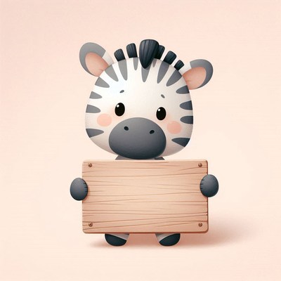 Cute zebra holding wooden sign
