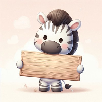 Cute zebra holding wooden sign