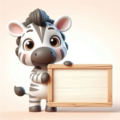 Cute zebra holding wooden sign