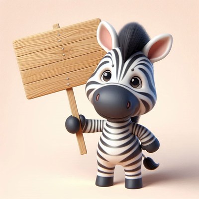 Cute zebra holding wooden sign