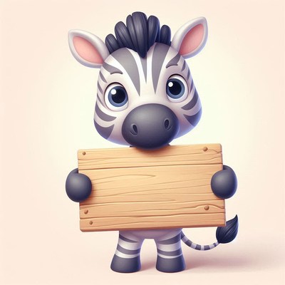 Cute zebra holding wooden sign
