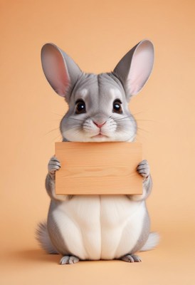 Chinchilla holding a wooden sign
