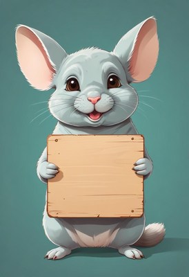 Smiling chinchilla holding blank sign
