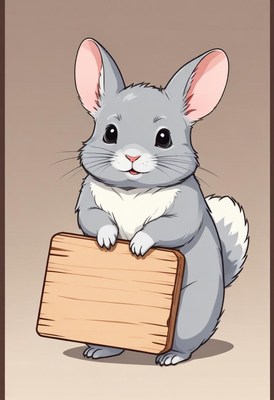Cute chinchilla holding wooden sign
