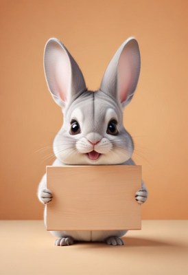 Smiling bunny holding sign