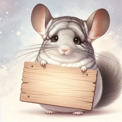 Cute chinchilla holding wooden sign