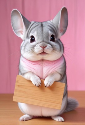 Chinchilla holding wooden sign