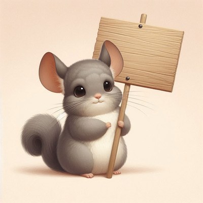 Cute chinchilla holding wooden sign