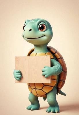 Cartoon turtle holding a blank sign