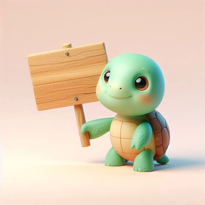 Cute turtle holding wooden sign