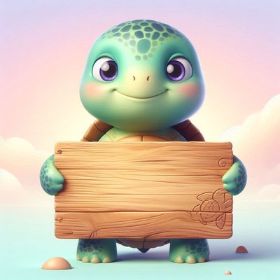 Cartoon turtle holding a sign