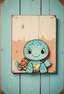Painted wooden turtle sign