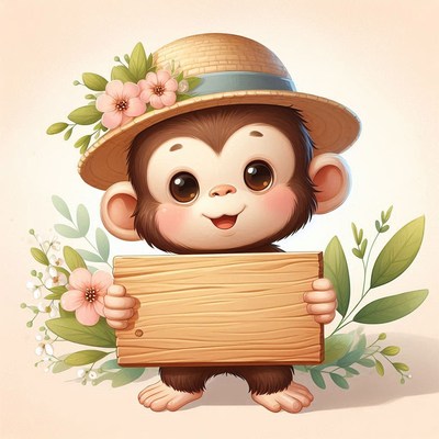 Cute monkey holding sign