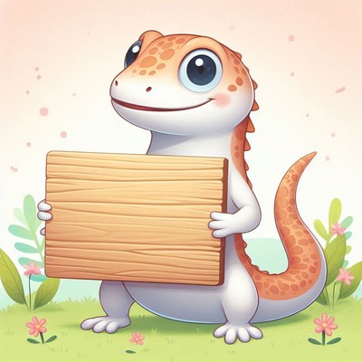 Cute gecko holding a sign
