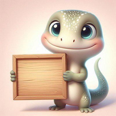 Cute cartoon lizard holding a sign