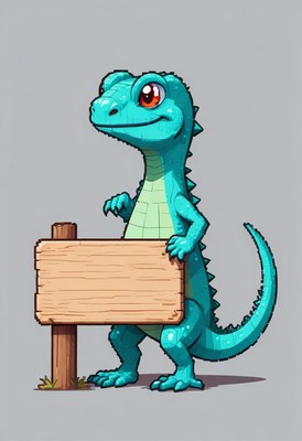 Blue dinosaur holding sign