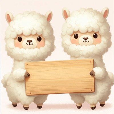 Two alpaca holding blank sign
