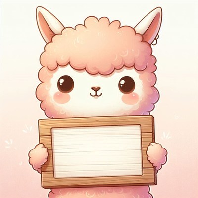 Cute alpaca holding blank sign