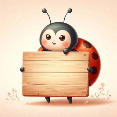 Ladybug holding wooden sign