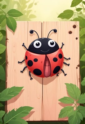 Smiling ladybug on wooden fence