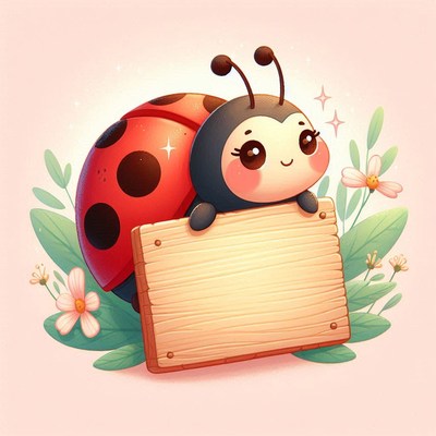 Ladybug holding a wooden sign