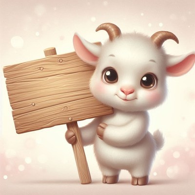 Cute cartoon goat holding sign