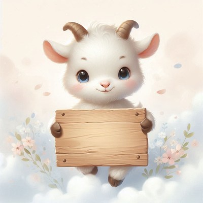 Cute goat holding sign