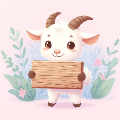Cute goat holding a sign