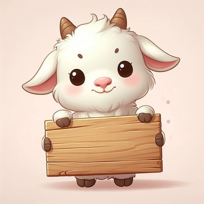 Cute cartoon goat holding a sign