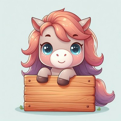 Cute pony holding blank sign