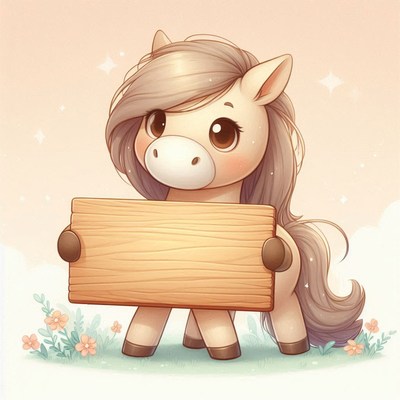 Cute pony holding sign