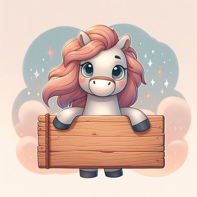 Cute unicorn holding sign