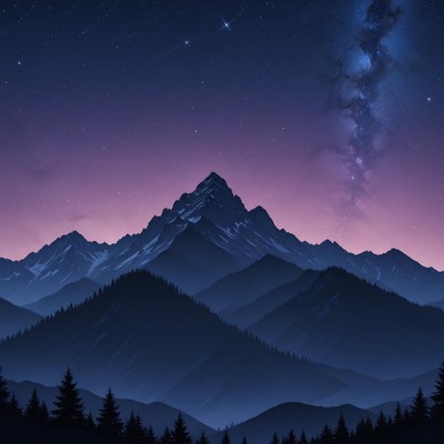 Mountain range under a starry sky