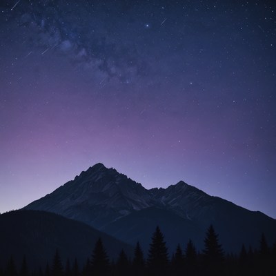 Mountain silhouette under night sky