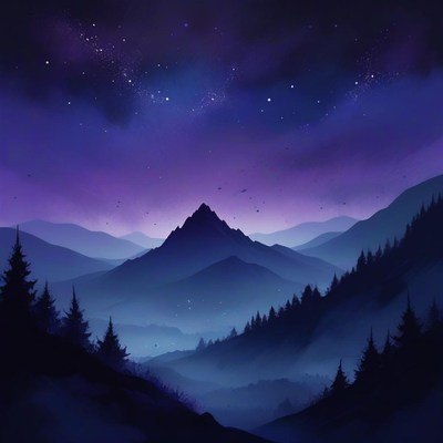 Mountain range under a starry sky