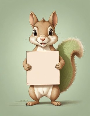 Smiling squirrel holding blank sign