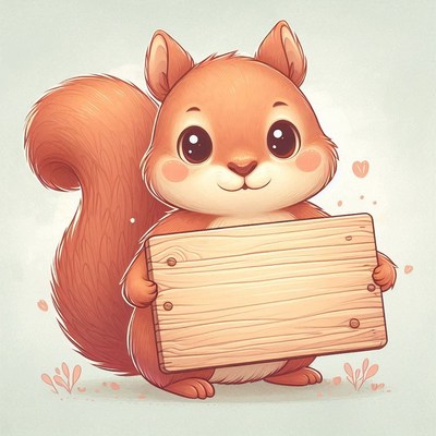 Cute squirrel holding a wooden sign