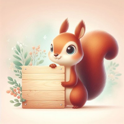 Cute squirrel holding a sign