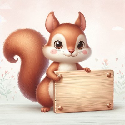 Cute squirrel holding blank sign